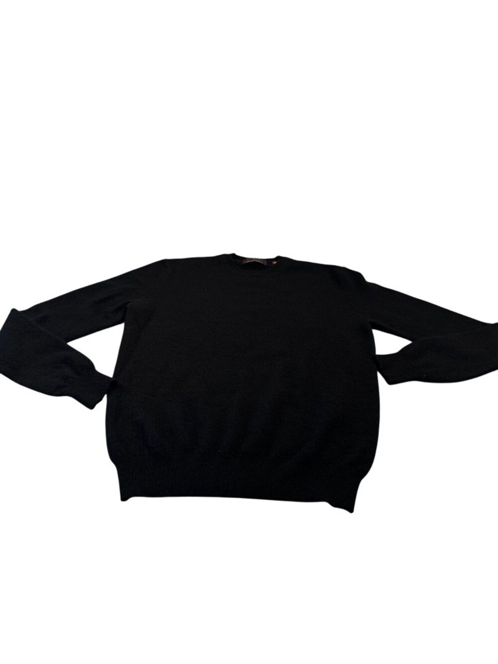 Black Brown 1826 100 % Cashmere Crewneck Sweater Mens 2 Ply Ribbed Hem Cuffs
